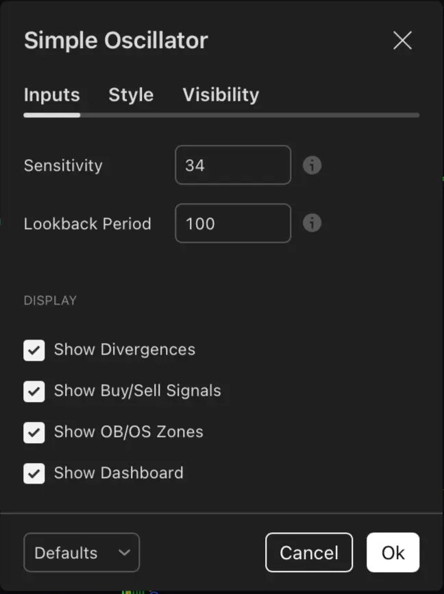 Simple Oscillator settings panel showing customization options